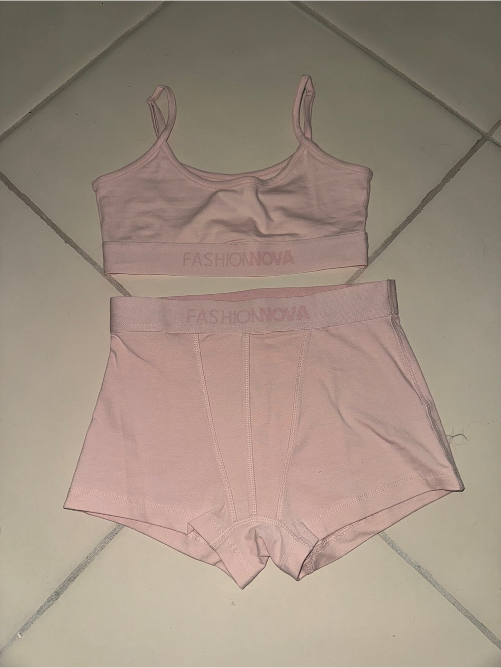 Fashion Nova Light Pink Ribbed Bralette & High-Waist Boxer Set
